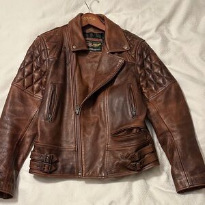 Brown Heavy Leather Cowhide Bomber Jacket